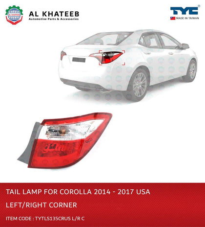 Al Khateeb TYC Car Replacement Tail Light Corolla 2014-2017 Right Corner, Usa