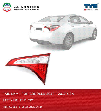 Al Khateeb TYC Car Replacement Backup Tail Light Corolla 2014-2017 Right Dicky, Usa