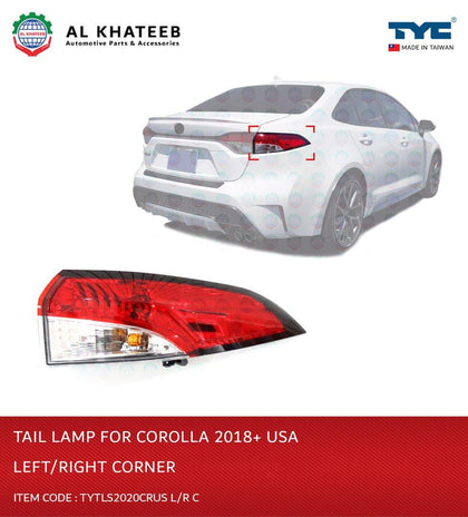 Al Khateeb TYC Car Replacement Tail Light Corolla 2018+ Right Corner, Usa