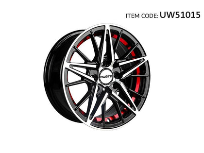 Ruote Universal Car Fit Alloy Wheel Rim Glossy Black Machine, Red - Uw51015