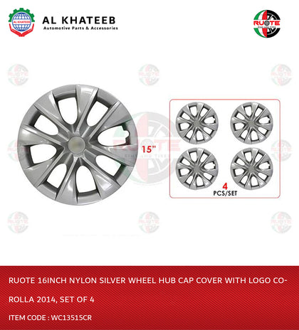 Ruote 15Inch Nylon Silver Wheel Hub Cap Cover With Logo Corolla 2014, Set Of 4