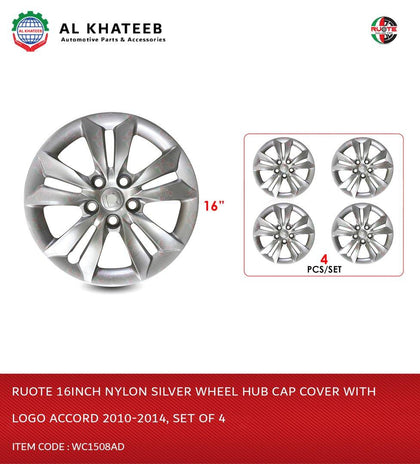 16Inch Nylon Silver Wheel Hub Cap Cover With Logo Accord 2010-2014, Set Of 4