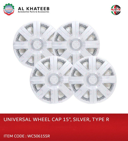Ruote 15 Inch Silver Universal Type R Hubcap Wheel Covers - Set Of 4