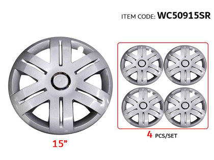 Ruote 15 Inch Silver Universal Nylon Wheel Covers With Chrome Ring - Set Of 4