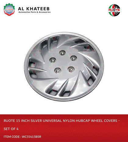 Ruote 15 Inch Silver Universal Nylon Hubcap Wheel Covers - Set Of 4