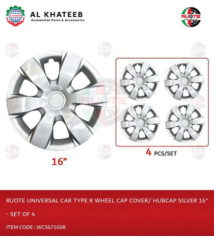 Ruote Universal Car Type R Wheel Cap Cover/ Hubcap Silver 16