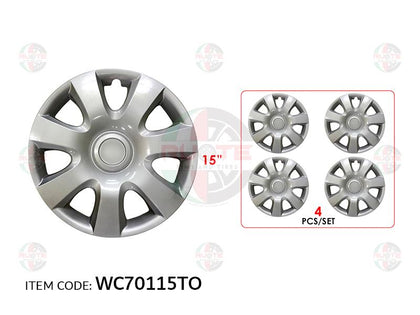 Ruote Toyota Universal Car 15Inch Nylon Silver Wheel Hub Cap Cover With Toyota Logo, Set Of 4 Wc70115