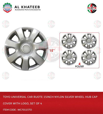 Car 15Inch Nylon Silver Wheel Hub Cap Cover With Logo, Set Of 4 Wc70115