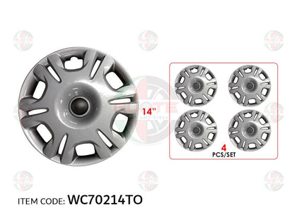 Ruote Toyota Universal Car 14Inch Nylon Silver Wheel Hub Cap Cover With Toyota Logo, Set Of 4 Wc70214