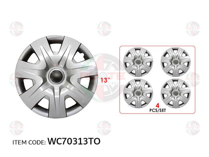 Ruote Toyota Universal Car 13Inch Nylon Silver Wheel Hub Cap Cover With Toyota Logo, Set Of 4 Wc70313