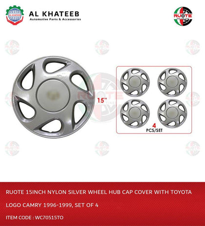 Ruote 15Inch Nylon Silver Wheel Hub Cap Cover With Logo Camry 1996-1999, Set Of 4 Wc70515