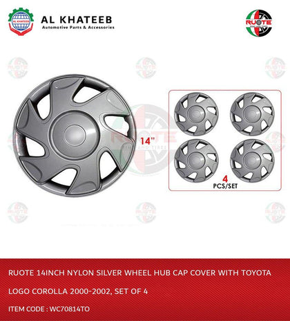 Ruote 14Inch Nylon Silver Wheel Hub Cap Cover With Logo Corolla 2000-2002, Set Of 4 Wc70814