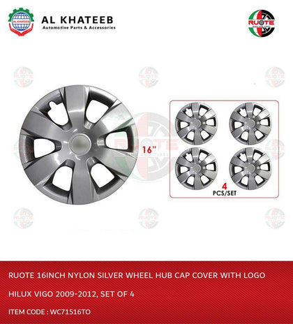 Ruote 16Inch Nylon Silver Wheel Hub Cap Cover With Logo Hilux Vigo 2009-2012, Set Of 4 Wc71516