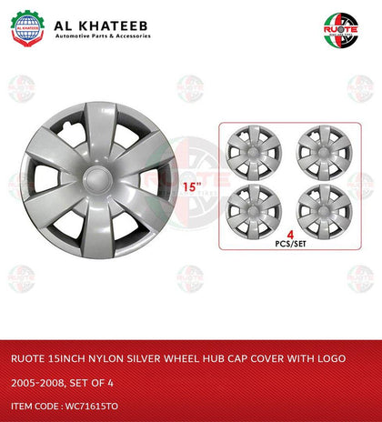 Ruote 15Inch Nylon Silver Wheel Hub Cap Cover With Logo 2005-2008, Set Of 4 Wc71615