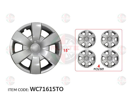 Ruote 15Inch Nylon Silver Wheel Hub Cap Cover With Toyota Logo 2005-2008, Set Of 4 Wc71615