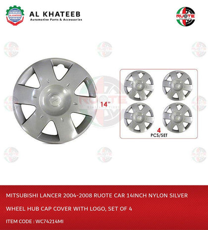 Ruote Car 14Inch Nylon Silver Wheel Hub Cap Cover With Logo Lancer 2004-2008, Set Of 4