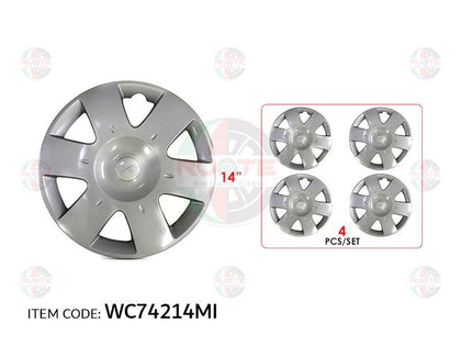 Ruote Car 14Inch Nylon Silver Wheel Hub Cap Cover With Logo Lancer 2004-2008, Set Of 4