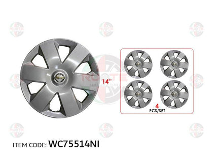 Ruote 14Inch Nylon Silver Wheel Hub Cap Cover With Logo Sunny 2011-2012, Set Of 4