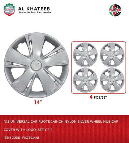 Wheel Cap Cover with Logo with 14Inch Nylon Silver Set Of 4