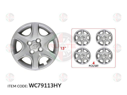 Ruote 13Inch Nylon Silver Wheel Hub Cap Cover With Logo Accent 2002-2005, Set Of 4
