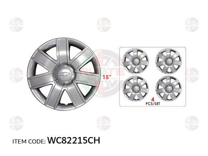 Ruote Chevrolet Universal Car 15Inch Nylon Silver Wheel Hub Cap Cover With Logo, Set Of 4