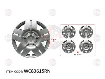 Ruote Renault Universal Car 15Inch Nylon Silver Wheel Hub Cap Cover With Logo, Set Of 4