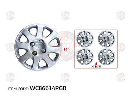 Ruote Peugeot/Bolt Universal Car 14Inch Nylon Silver Wheel Hub Cap Cover With Logo, Set Of 4