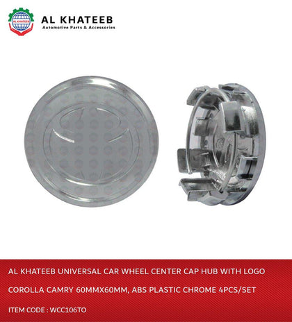 Universal Car Wheel Center Cap Hub With Logo Corolla Camry 60Mmx60Mm, ABS Plastic Chrome 4Pcs/Set