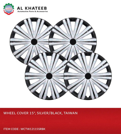 Al Khateeb 15 Inch Black & Silver Universal Hubcap Wheel Covers - Set Of 4