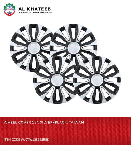 16 Inch Black & Silver Universal Hubcap Wheel Covers - Set Of 4, Taiwan Made