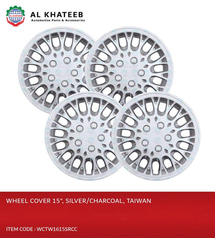 Al Khateeb 15 Inch Silver & Charcoal Universal Hubcap Wheel Covers - Set Of 4