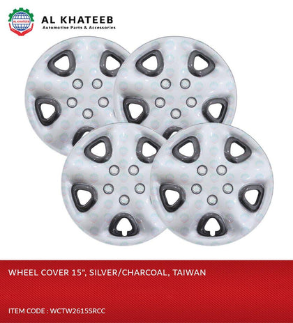 Al Khateeb 15 Inch Charcoal & Silver Universal Hubcap Wheel Covers - Set Of 4