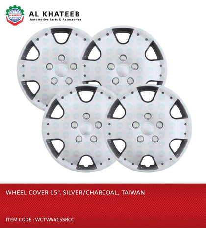 Al Khateeb 14 Inch Charcoal & Silver Universal Hubcap Wheel Covers - Set Of 4, Taiwan Made
