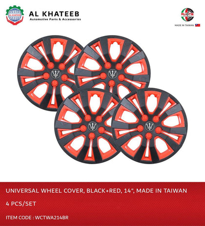 Al Khateeb 14 Inch Dual Color Black & Red Universal Hubcap Wheel Covers - Set Of 4