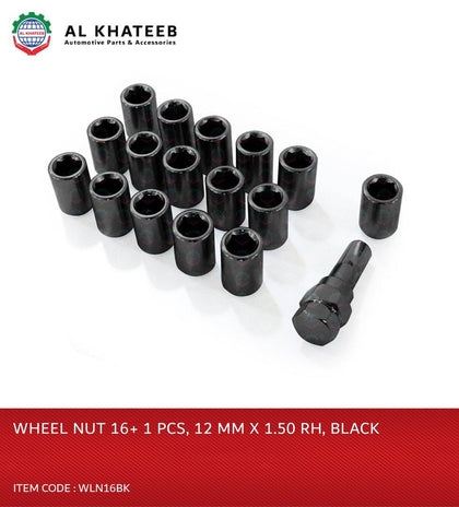 Al Khateeb Universal Car Wheel Rim Lug Nut Spline Lock 12Mmx1.5 Rh Black 16+1Pc Key Acorn