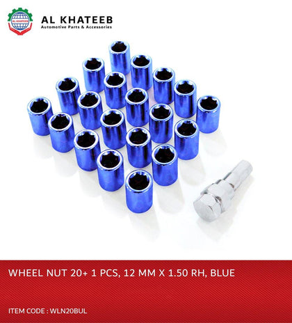 Al Khateeb Universal Car Wheel Rim Lug Nut Spline Lock 12Mmx1.5 Rh Blue 20+1Pc Key Acorn