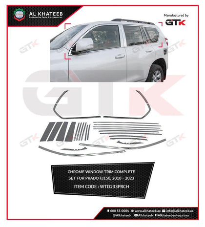 GTK Car Window Molding And Pillar Strip Trim Decoration Prado FJ150 2010-2014 24Pcs/Set, Chrome