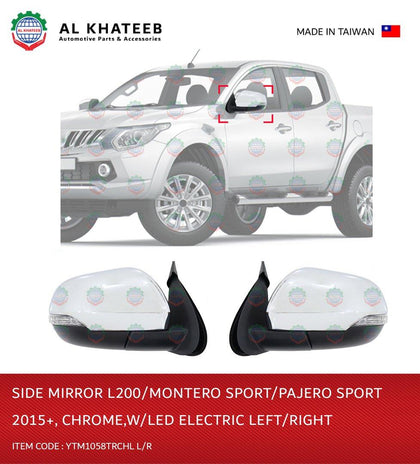 Al Khateeb YTM Electric Foldable Chrome With LED Side Mirror For L200, Montero Sport & Pajero Sport 2015+