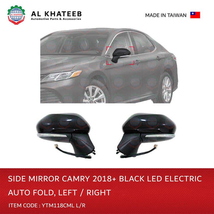 Al Khateeb YTM Car Side Mirror Left Electric Automatic Foldable With LED Camry 2018+ L-H, Black