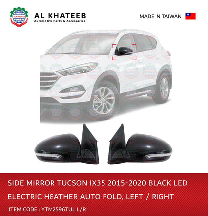 Al Khateeb YTM Car Side Mirror Right Electric Heater Automatic Foldable With LED Tucson Ix35 2015-2020 R-H, Black