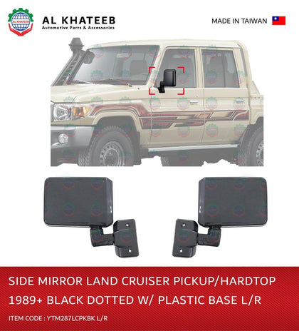 YTM Manual Black Side Mirror For Land Cruiser Pickup / FJ76 1989 Onwards, Plastic Base